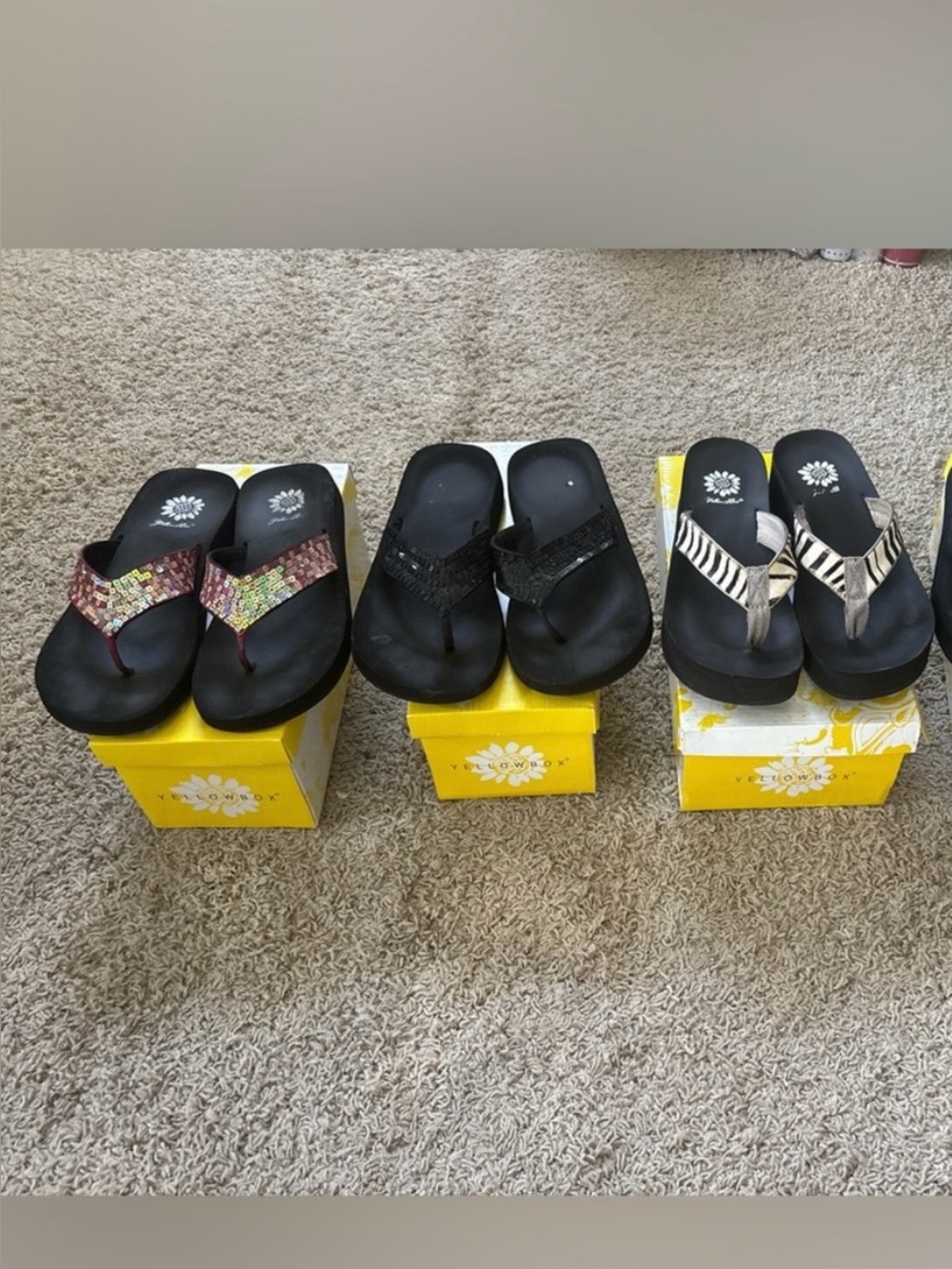 Yellow Box Black Platform Sandals with Zebra-Print Strap